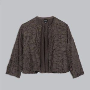 Eileen Fisher Silk Crinkle Chocolate Open Front